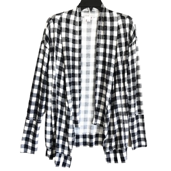 So Brand Open Front Plaid Check Cardigan Topper Jacket - Picture 1 of 12